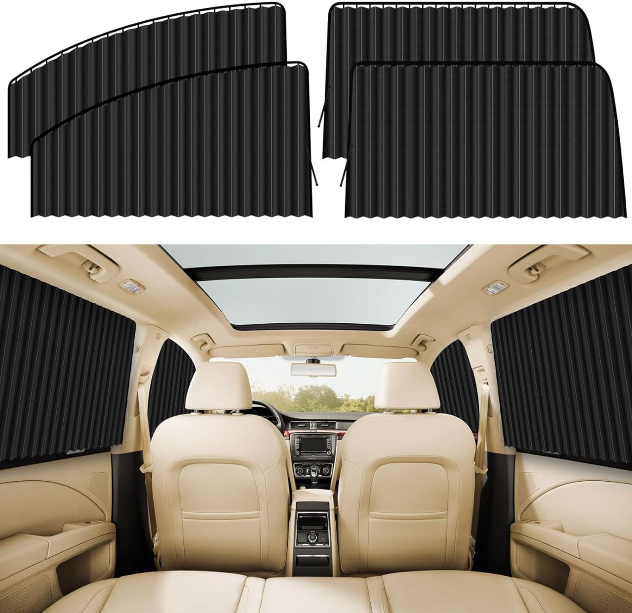 4 Pcs Car Window Curtain - Car Curtain - Black