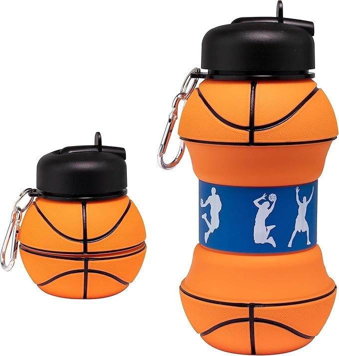 Folding Sports Ball Shaped Water Bottle With Carabiner